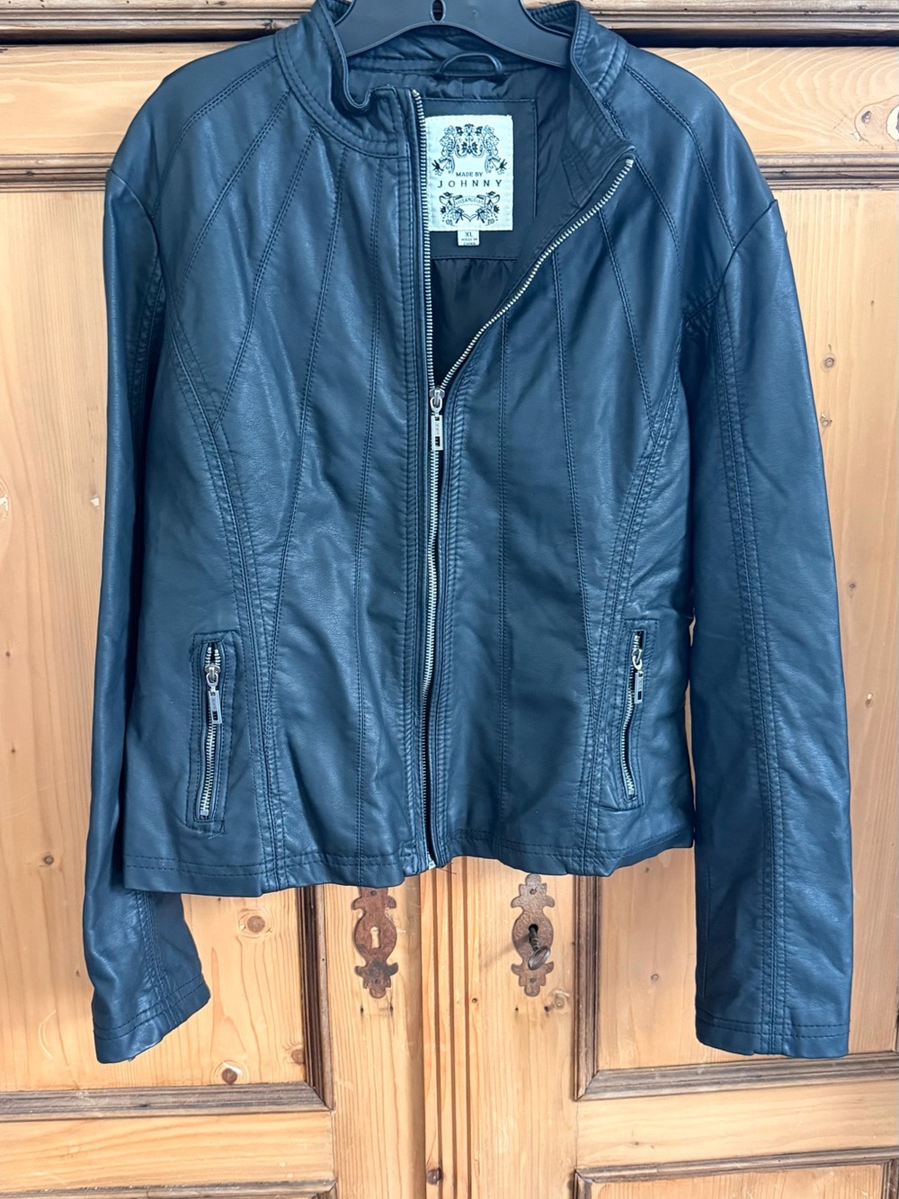 NWOT Johnny Black Leather-Look Zip Front Jacket
